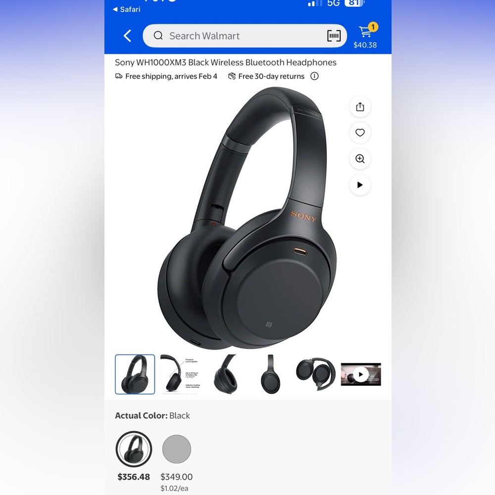 Sony Black Over-Ear Wireless Headphones
